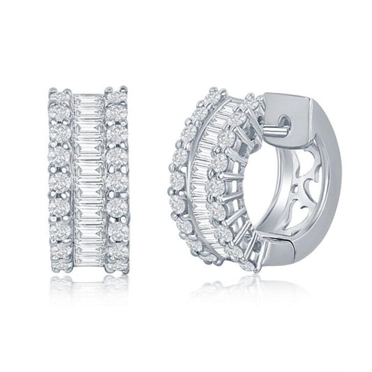 18K White Gold Baguette Huggies image 0