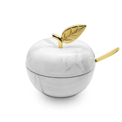 Apple Shaped Honey Dish - White Marble image