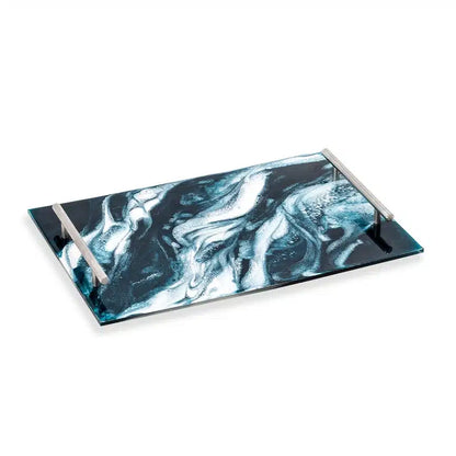 Resin Serving Tray - Navy White Mettalic image