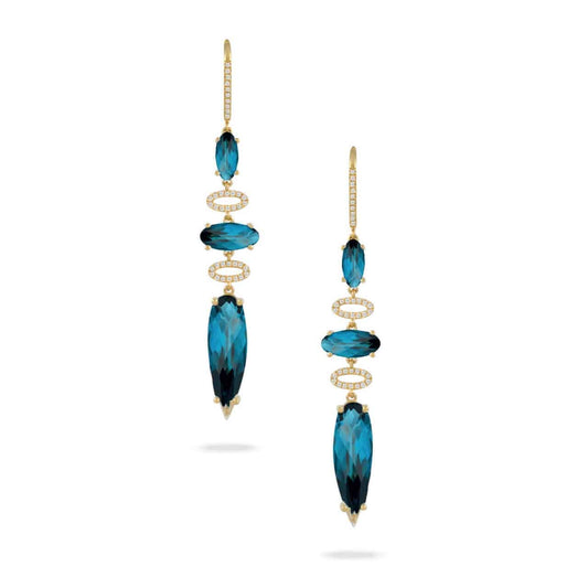 18K Yellow Gold London Blue Topaz and Diamond Dangle Earrings image 0
