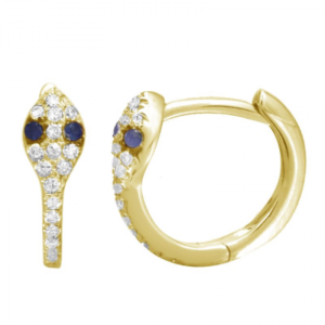 14K Yellow Gold Diamond with Sapphire Eyes Snake Huggies image 0