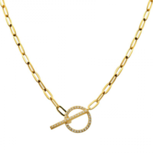 14k Yellow Gold Toggle Clasp Link Chain Diamond Necklace image 0