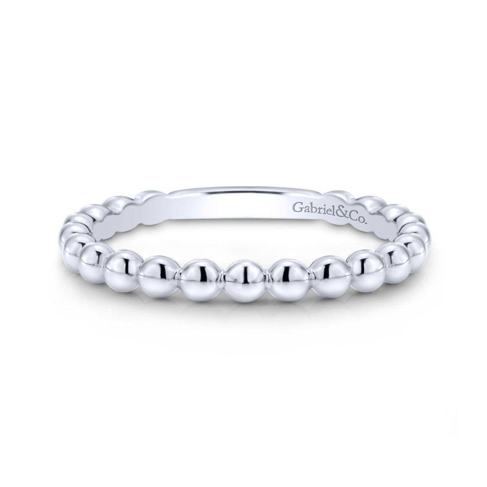 14K White Gold Beaded Band image 0
