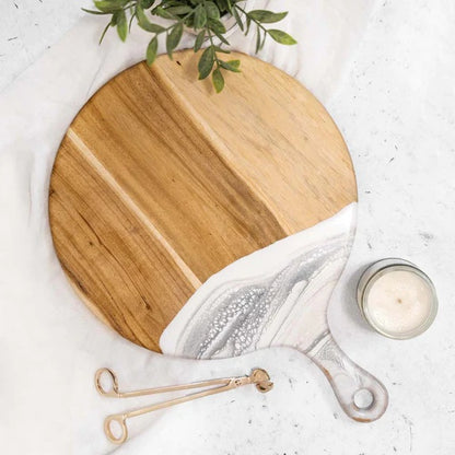 Round Acacia Cheese Paddle Board - Marble image