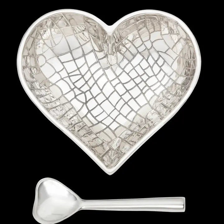 Pattern Heart Dish with Spoon - Croco, Silver image