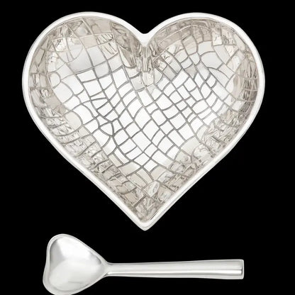 Pattern Heart Dish with Spoon - Croco, Silver image