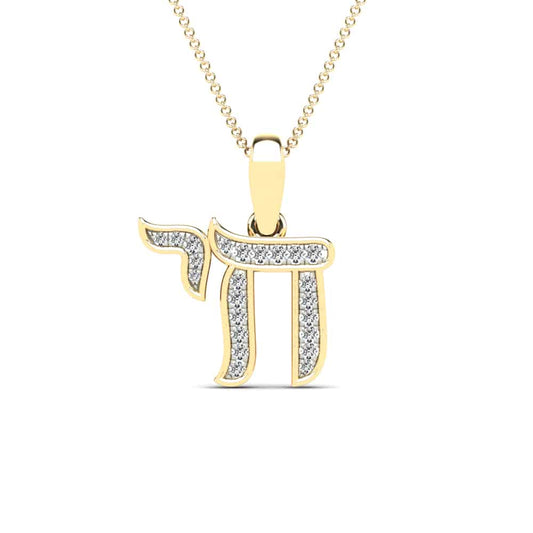 14K Yellow Gold Diamond Chai Necklace image 0