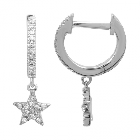 14k White Gold Diamond Huggie Earrings image 0