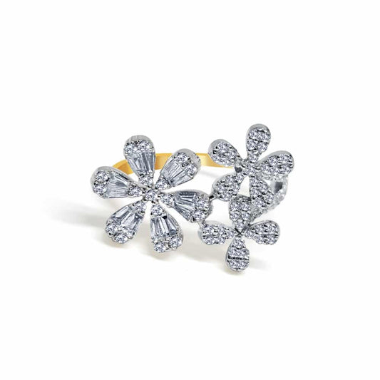 14K Yellow Gold Diamond Triple Flower Petal Ring image 0
