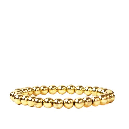 6mm Metal Beaded Stretch Bracelet | Gold image 0