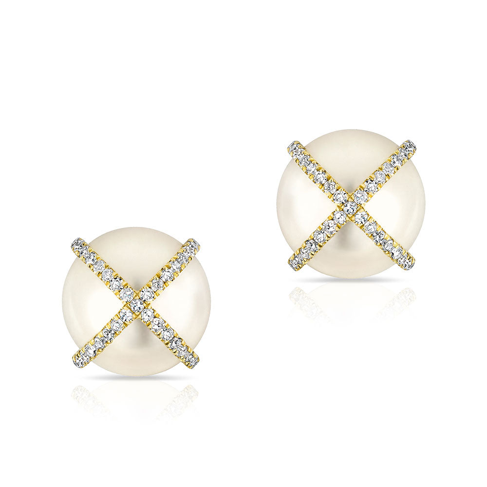 14K Pearl and Diamond Earrings image 0