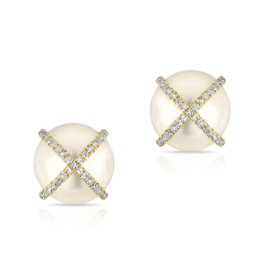 14K Pearl and Diamond Earrings image 0
