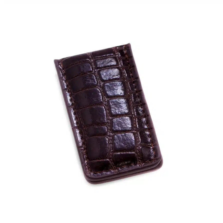 Harry Leather Magnetic Money Clip - Brown Croc image