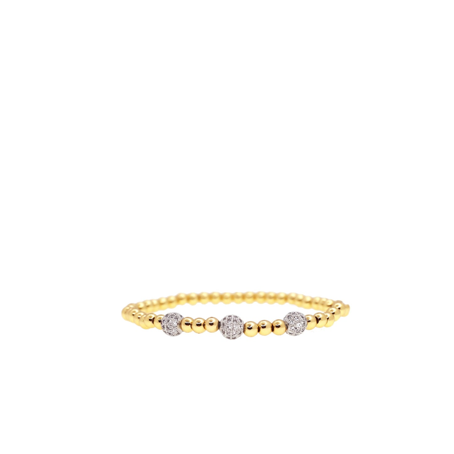 4mm Tri-Pave Beaded Bracelet | Gold image 0