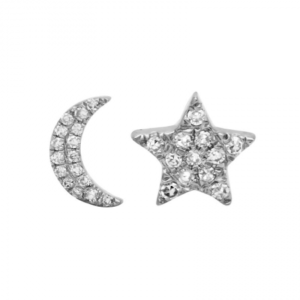 14k White Gold Moon And Star Diamond Earrings image 0