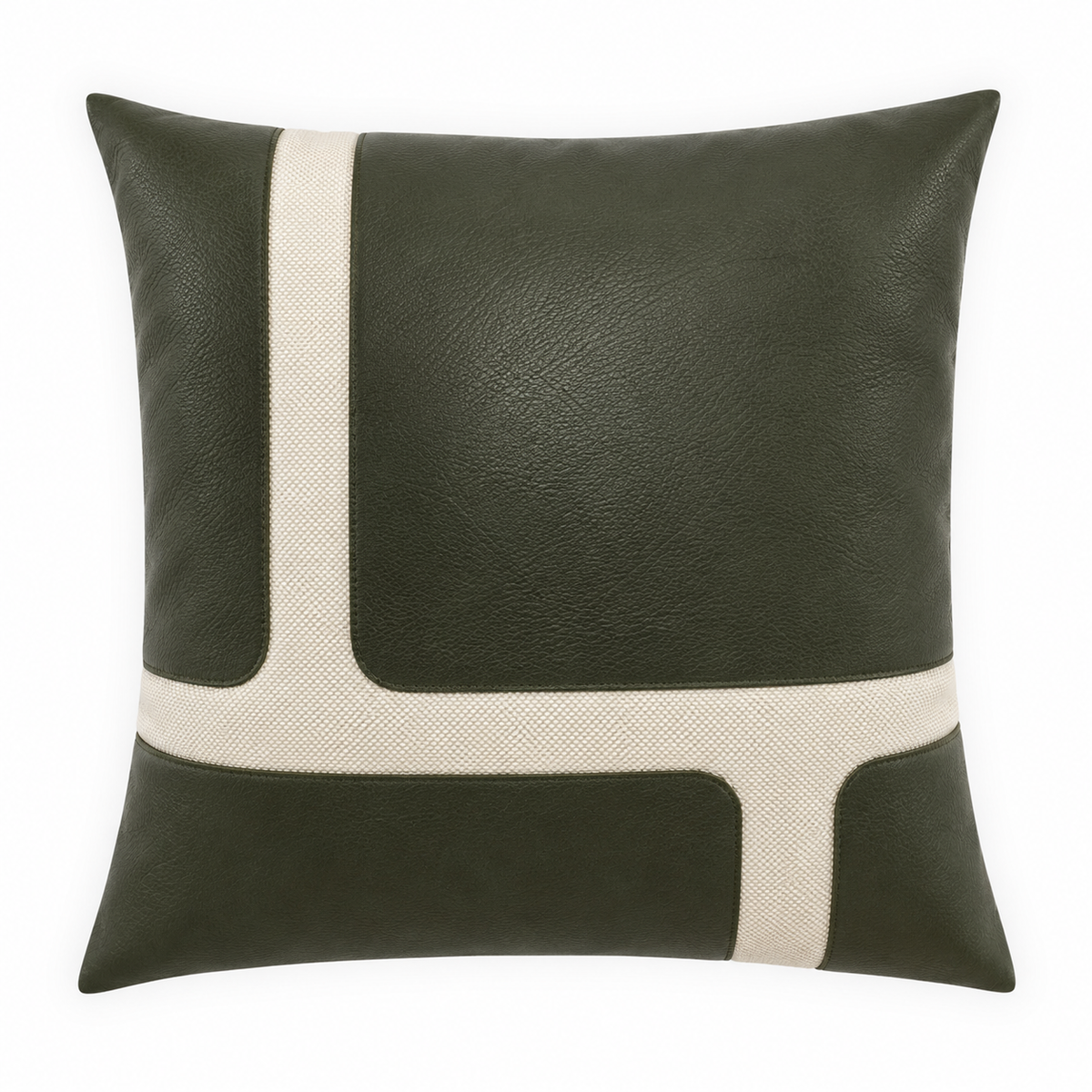 Nadia Green Leather & Oatmeal Pillow - 20"x 20"