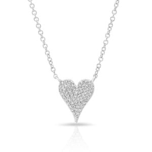 14KT White Gold Diamond Small Modern Pave Heart Necklace image 0