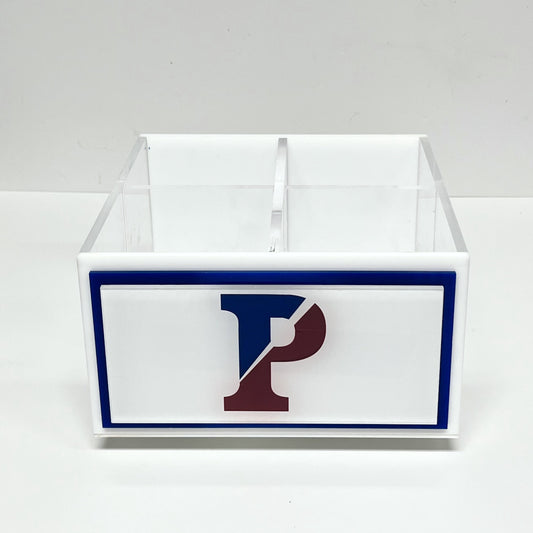 White card holder with a logo 
