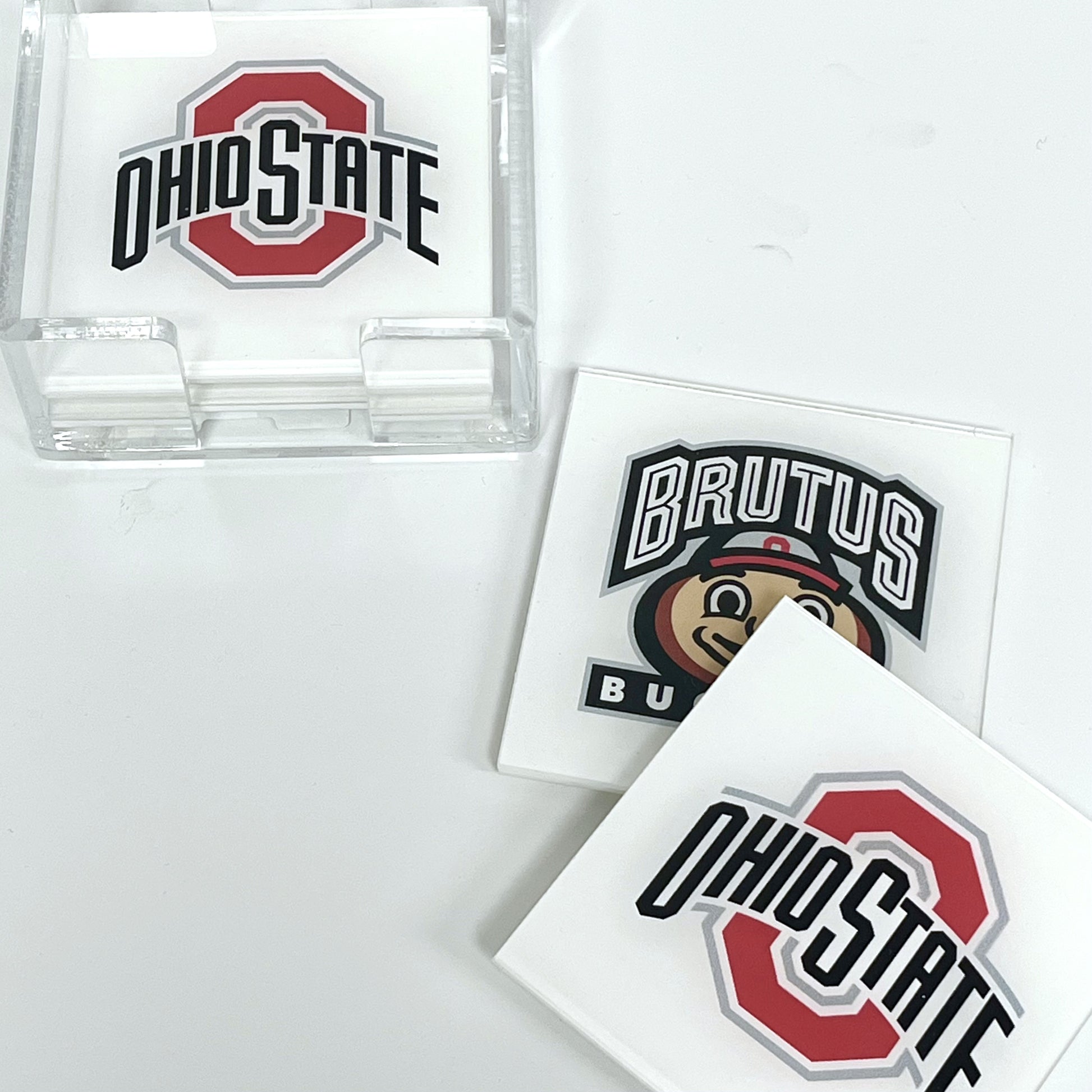 Ohio State coasters with Brutus