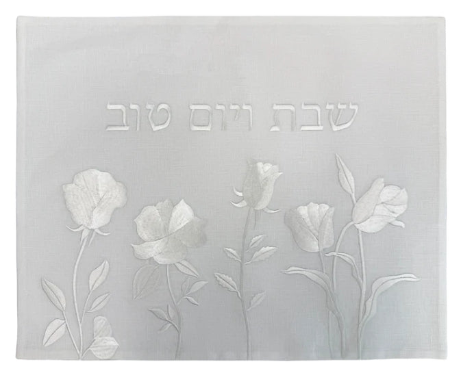 White Floral Challah Cover