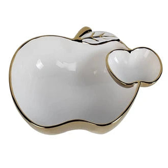 White Porcelain Apple Dish with Gold Edge
