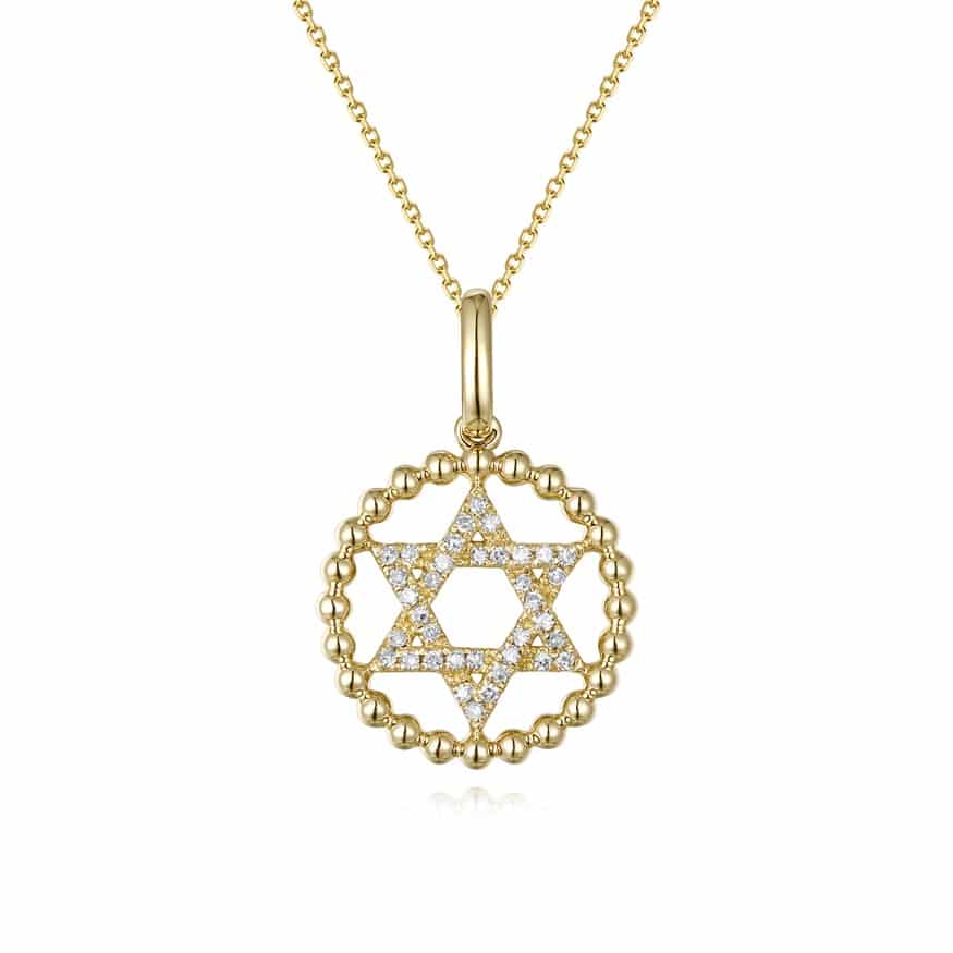 14K Yellow Gold Open Round Pendant with Diamond Star of David image 0