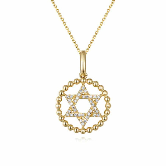 14K Yellow Gold Open Round Pendant with Diamond Star of David image 0