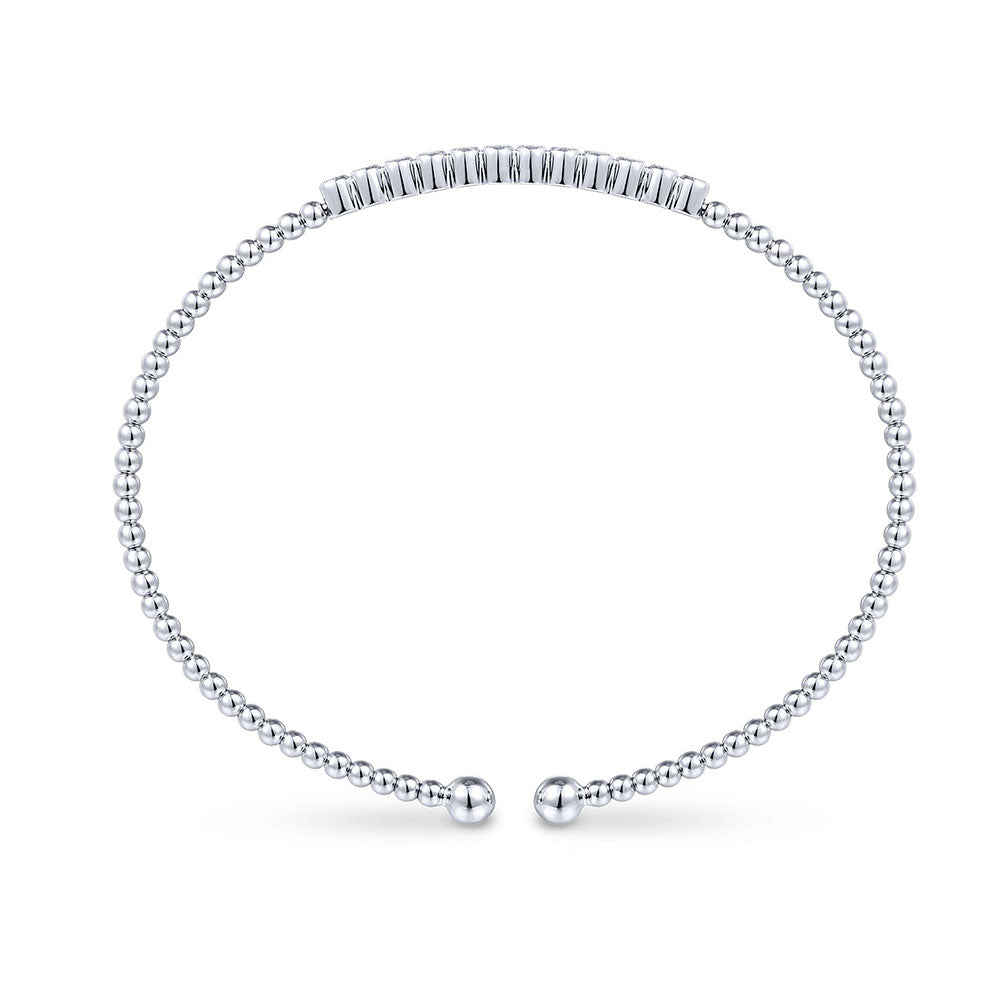 14K White Gold Beaded Diamond Bangle image 1