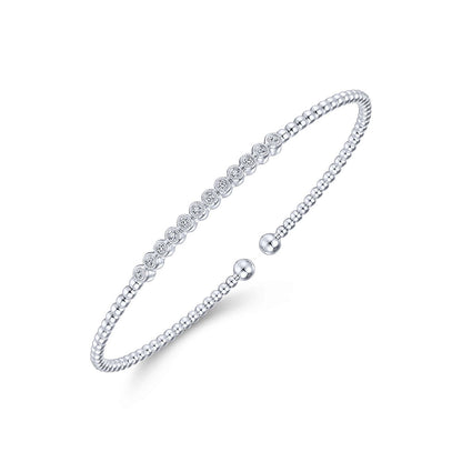 14K White Gold Beaded Diamond Bangle image 2