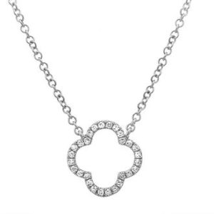 14k White Gold Diamond Open Clover Necklace image 0