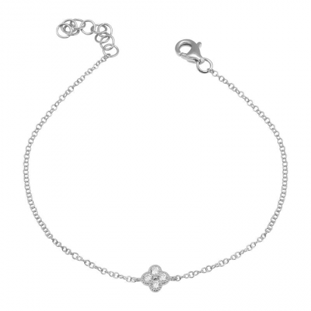 14k White Gold Diamond Clover Bracelet image 0