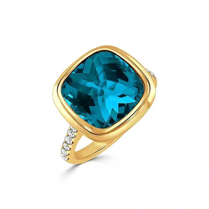 18K Yellow Gold London Blue Topaz Ring image 0