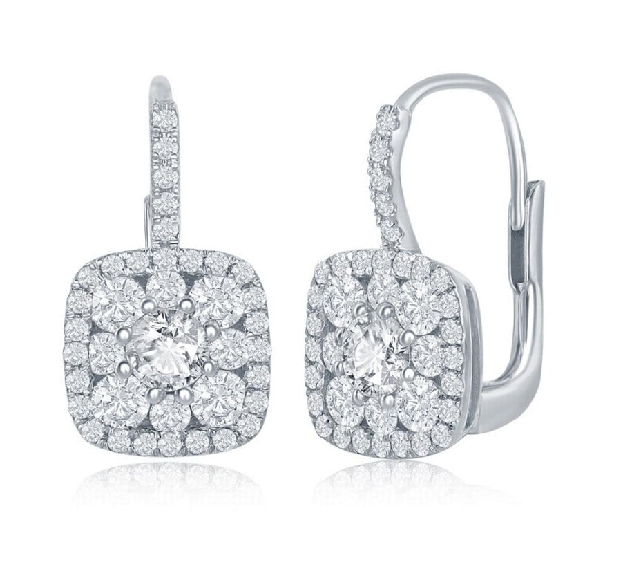 18K White Gold Square Cluster Diamond Earrings image 0
