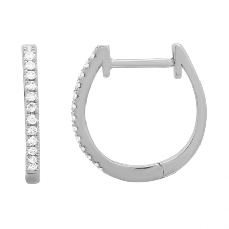 14k White Gold Diamond Huggie Earrings image 0