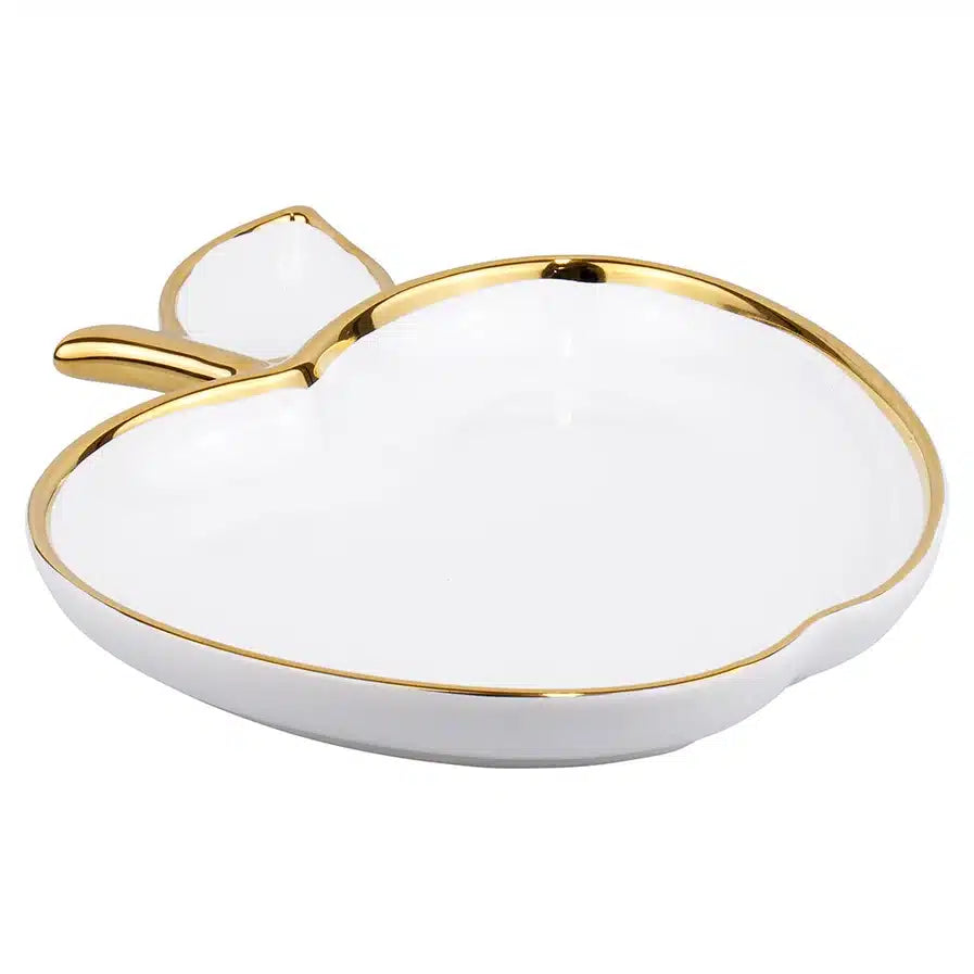 Ceramic Apple Dish with Gold Trim image 0
