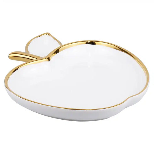 Ceramic Apple Dish with Gold Trim image 0