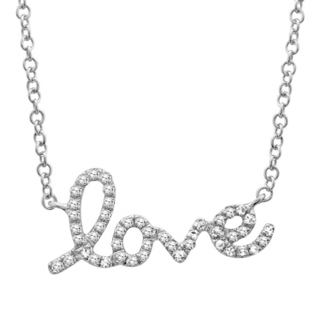 14k White Gold Diamond Love Necklace image 0