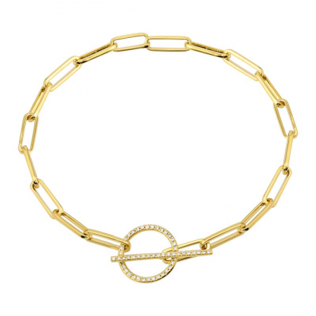 14k Yellow Gold Diamond Paper Clip Chain Toggle Bracelet image 0