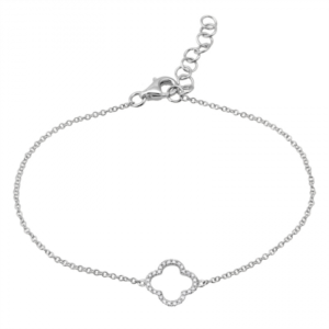 14K White Gold Diamond Clover Bracelet image 0