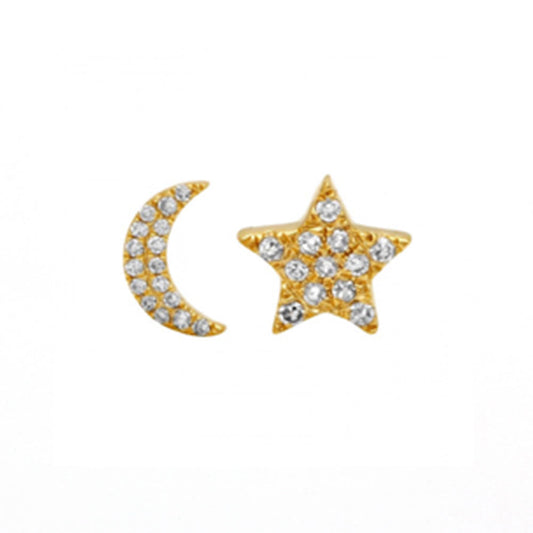 14K Gold and Diamond Moon and Star Stud Earrings image 0