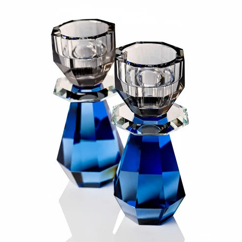 Modern Cut Tea-Light & Candle Holder Cobalt Smoke