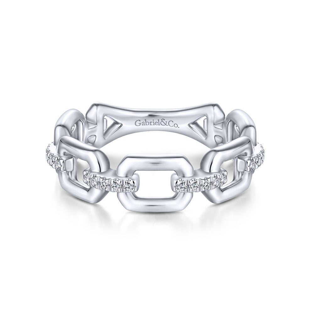 14K Link Ring with Diamonds image 0
