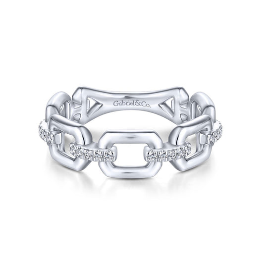 14K Link Ring with Diamonds image 0