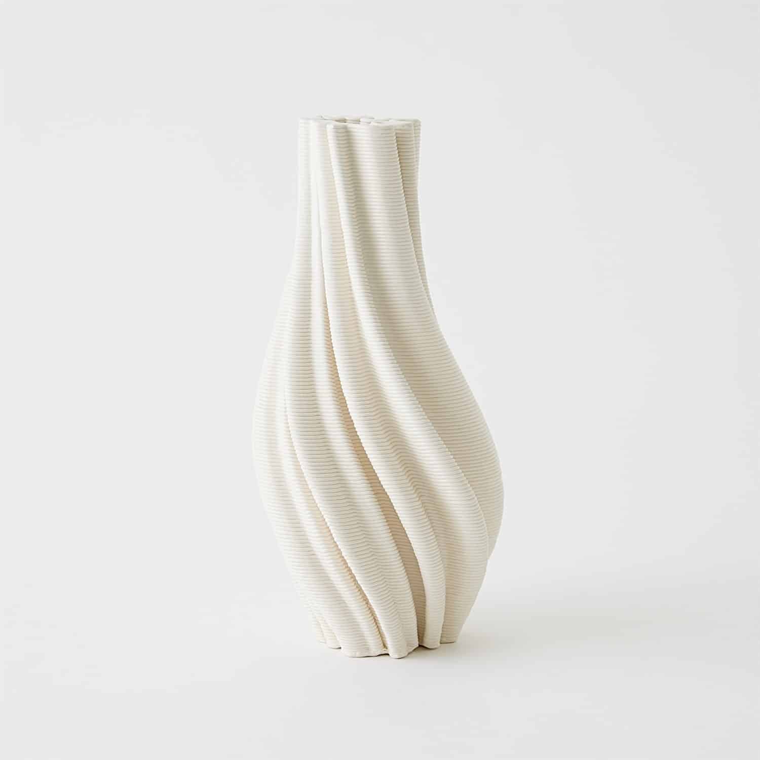 Matte White Twisted Printed Vase - Large image 0