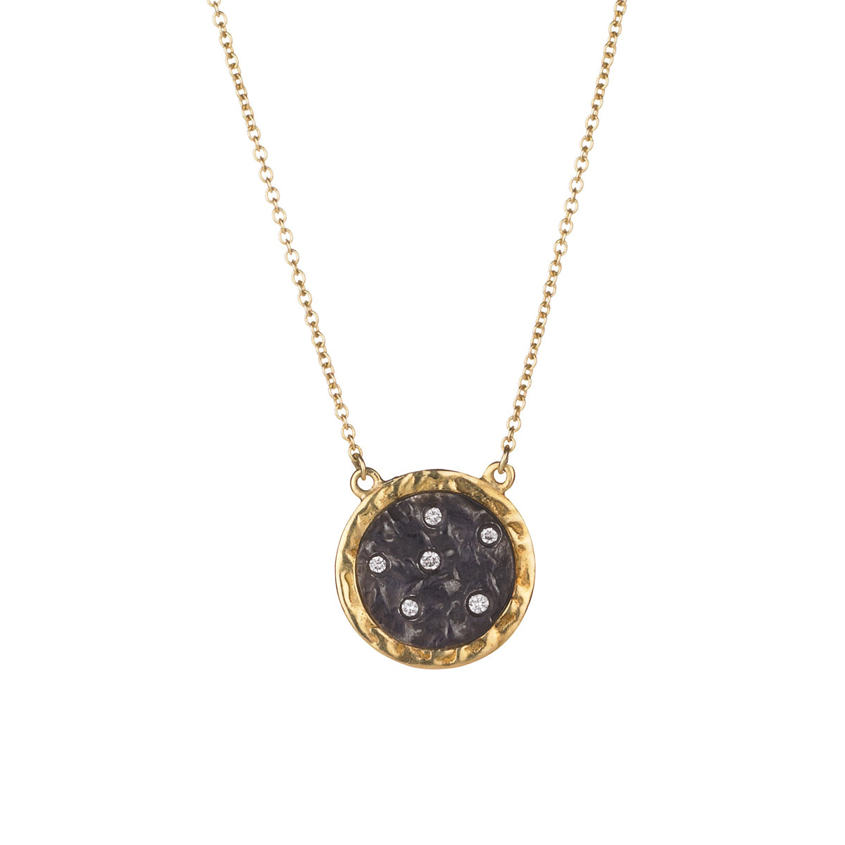 18K Gold and Oxidized Silver Mini Midnight Pendant Necklace with Diamonds – Standout Style image 0