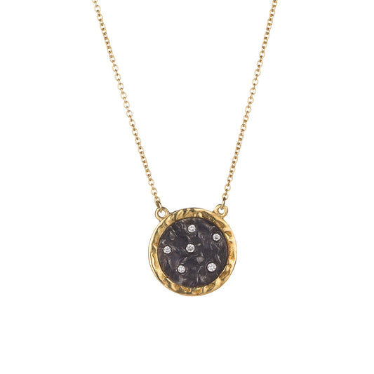 18K Gold and Oxidized Silver Mini Midnight Pendant Necklace with Diamonds – Standout Style image 0