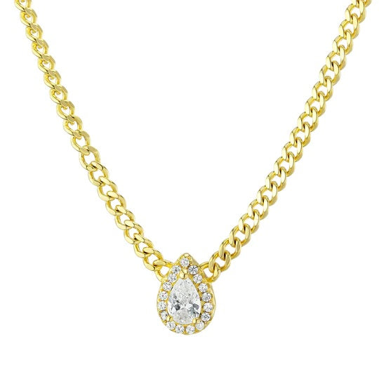 Pear CZ Curb Link Necklace image 0