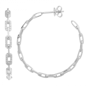 14k White Gold Link Diamond Earrings image 0