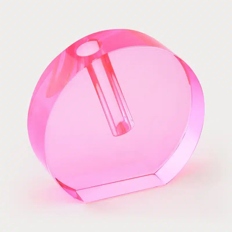 Crystal Round Flat Bud Vase - Pink image