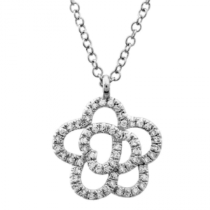14k White Gold Diamond Filigree Flower Necklace image 0
